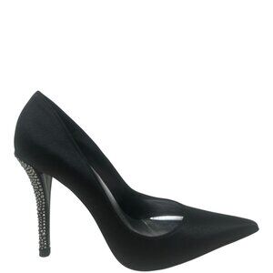 Stuart Weitzman Black Satin Crystal Embellished Heels Pointed Toe Pumps Size 8.5